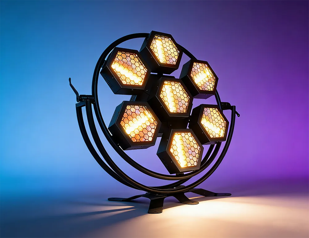 Os recursos da luz refletora de palco LED.